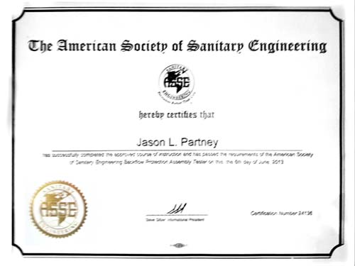 American Society of Sanitary Engineering Certification
